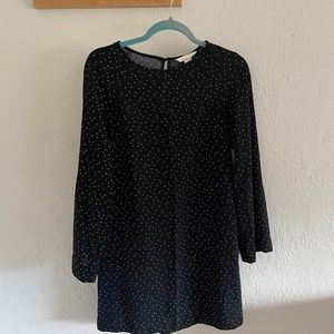H&M black polka dot swing dress bell sleeve size XS